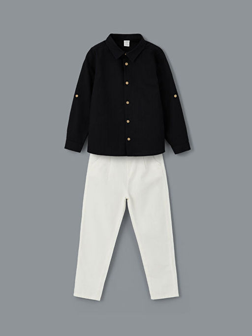 Poplin Erkek ?ocuk G?mlek ve Pantolon 2li
