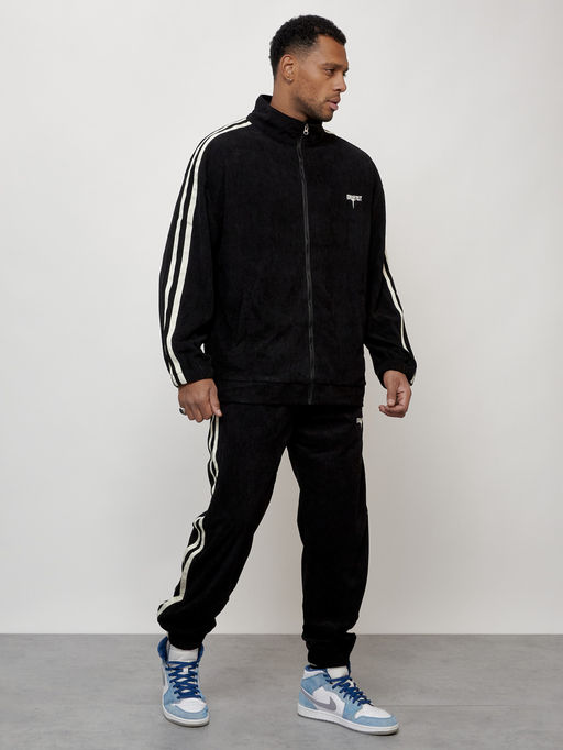 Спортивный костюм мужской модный из микровельвета черного цвета 15015Ch - Mtforce фото 3