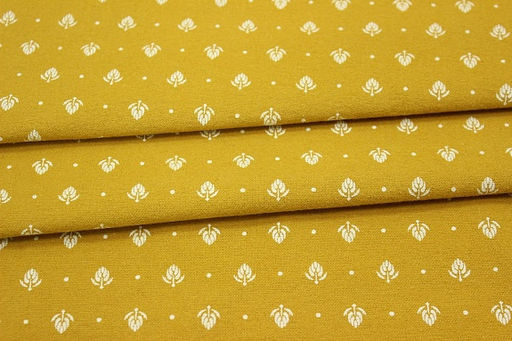 Теплый хлопок Набойка - листочки цв.горчичный, ш.1.48м, хлопок-100%, 160гр/м.кв - Купава фото 4