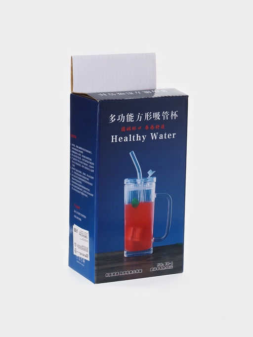 Стакан «Лайн», 360 мл, 18×9.5 см, с крышкой и трубочкой, стекло, прозрачный