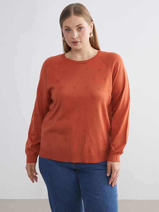 Bisiklet Yaka ?i?ekli Kad?n Triko Kazak