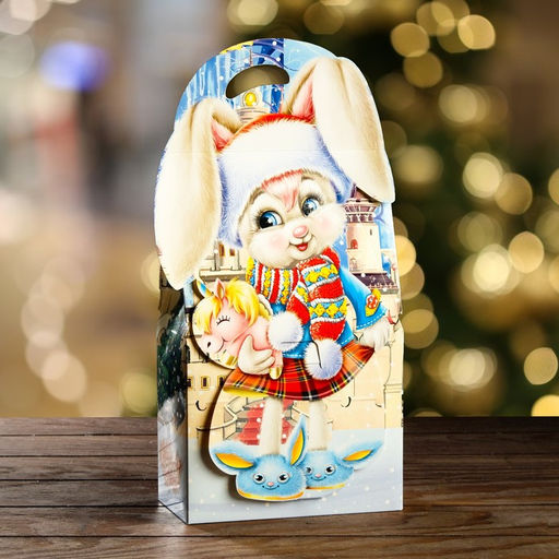 Цена за 5 шт. Подарочная новогодняя коробка Зайчик, фигурная, для сладких подарков, 16.5?8.6?27 см