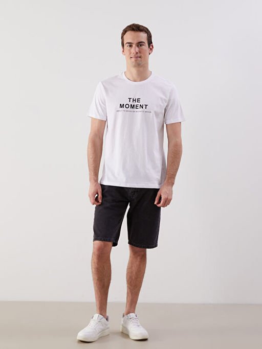 Bisiklet Yaka K?sa Kollu Bask?l? Penye Erkek Ti??rt