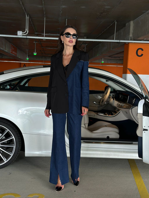 Жакет AURA 1114-164 тёмно-синий деним + чёрный текстиль  фото 2