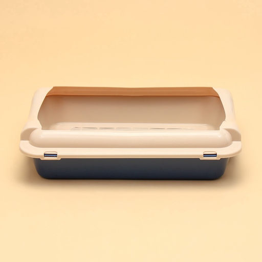 Туалет средний с бортом и сеткой 36×26×9, см, лоток синий, сетка и борт бежевый