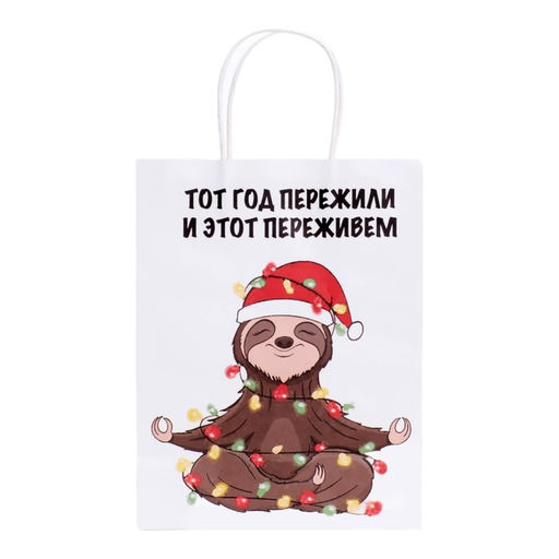 Пакет бумажный подарочный новогодний крафт, «Тот год пережили и этот переживем», 27×21×11 см