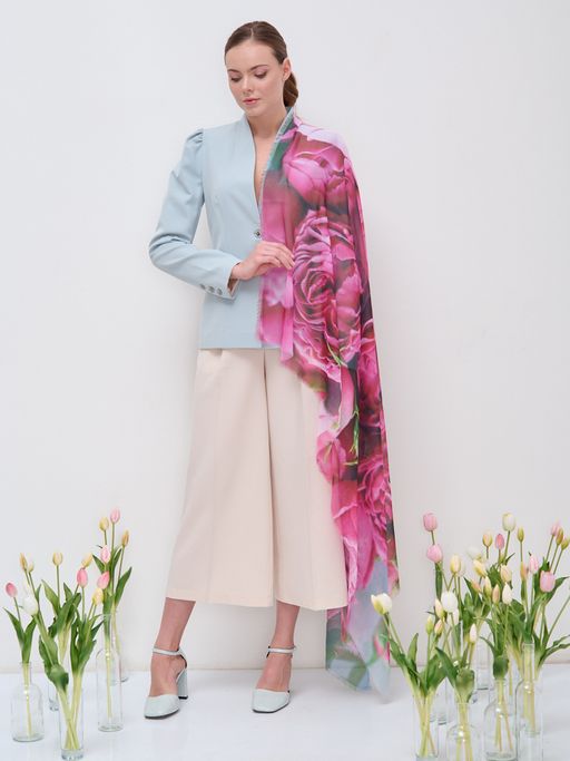 Большой, красивый двусторонний платок с рисунком в стиле арт-декои необычной текстурой ткани - Tantino фото 9