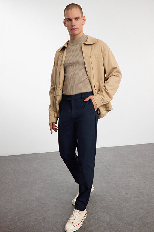 Lacivert Gri Slim Fit _talyan Kesim Chino Kuma_ Pantolon TMNAW23PL00034