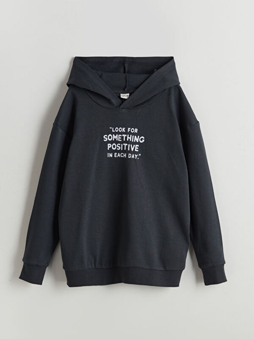 Kap??onlu Bask?l? Erkek ?ocuk Sweatshirt