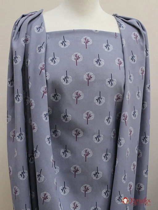 Плательный хлопок Снежные деревья цв.серая дымка, СОРТ2, ш.1.45м, хлопок-100%, 115гр/м.кв - Купава фото 2