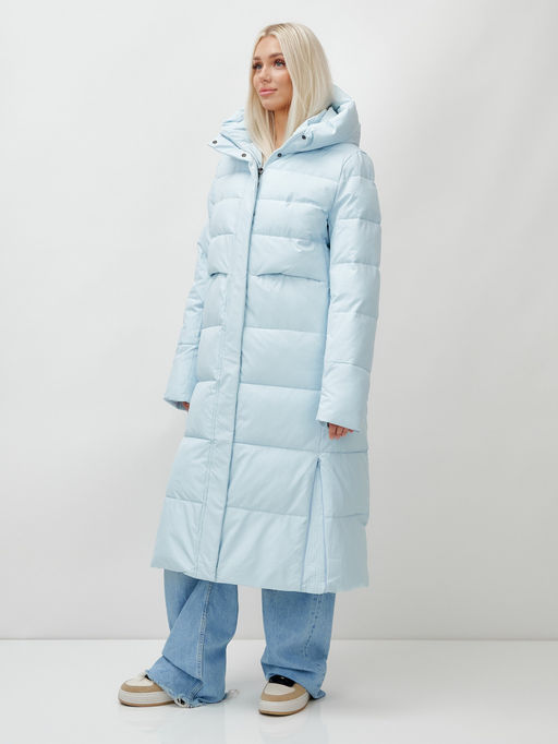 Пальто утепленное стеганное зимнее с капюшоном женское голубого цвета 9620Gl - Mtforce фото 4