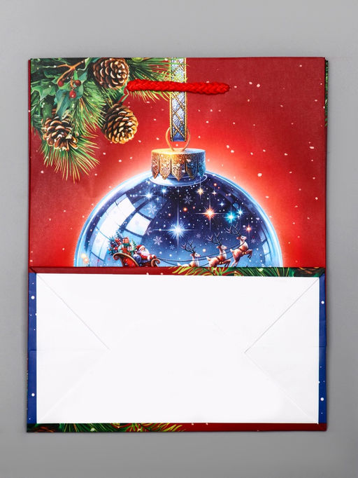 Цена за 2 шт. Пакет подарочный новогодний ламинированный, «Шар», 18×10×22.3 см