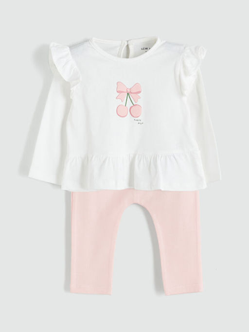 Bisiklet Yaka Bask?l? K?z Bebek Bluz ve Tayt 2li