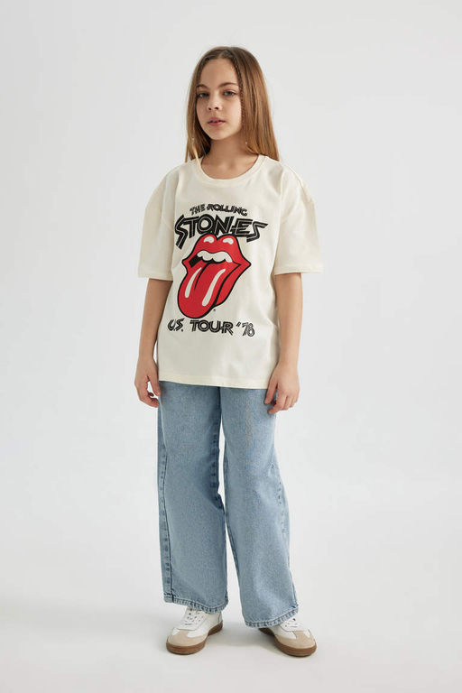 Футболка большого размера с короткими рукавами для девочек Rolling Stones - Defacto фото 2