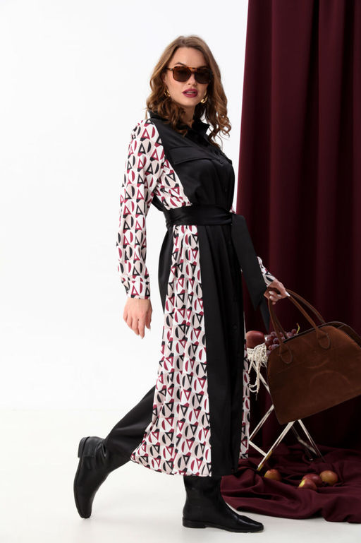 Платье NIKVA н718-5 чёрный+ромбы бургунди  фото 3