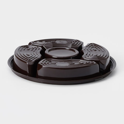 Цена за 110 шт. Менажница одноразовая, пластик, d=26 см, h=4.2 см, 5 секций, дно, круглая, коричневая