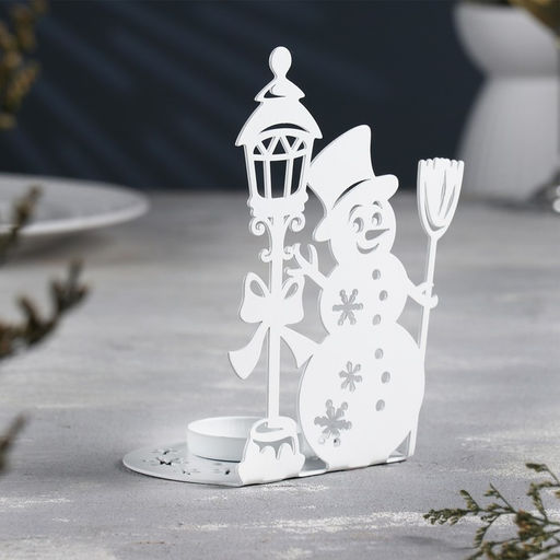 Металлический подсвечник на 1 свечу Снеговик, 10.7?15 см, белый