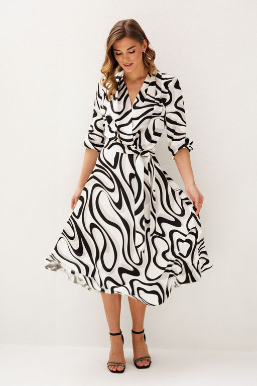 Платье Lars Style 1212/1 молочный,серо-черный принт