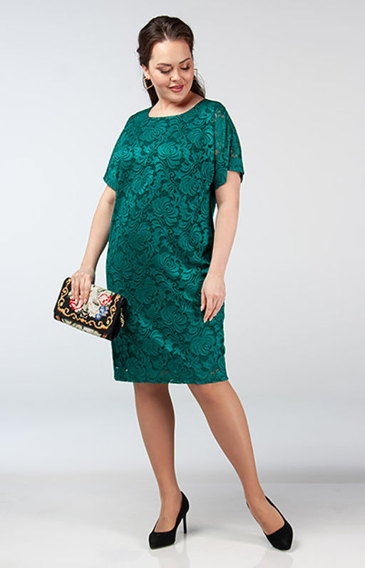 Роскошное женское платье свободного силуэта длины миди из кружевного трикотажа на подкладке - Ckc collections фото 3