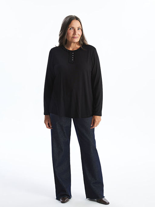 Bisiklet Yaka D?z Uzun Kollu Kad?n Bluz