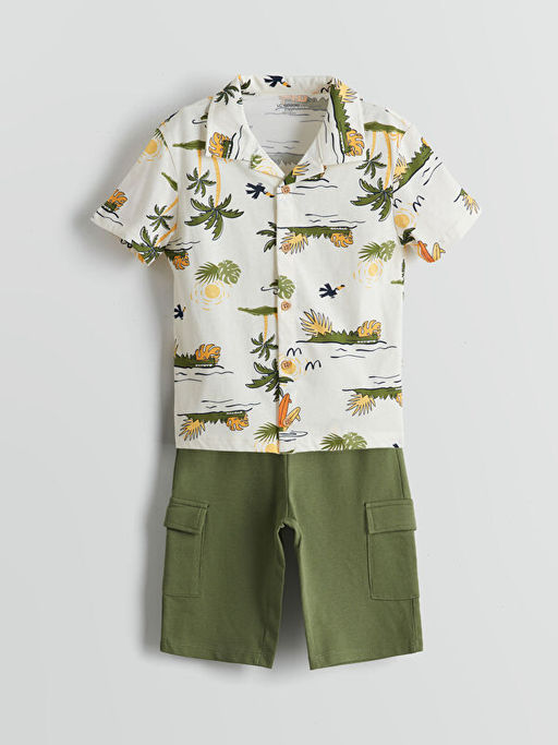 Bask?l? Erkek ?ocuk G?mlek ve ?ort 2li