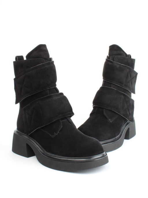 04-M3-HSM711 BLACK Ботинки зимние женские (натуральная замша, натуральный мех)