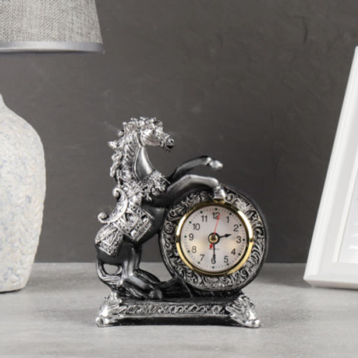 Часы статуэтка Лошадь 15 см / 7029-B /уп 60/серебро