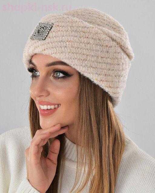 Отворот мохер мульти квадрат стразы Шапка флис (56-58)