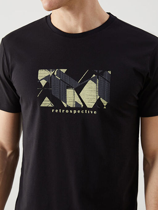 Bisiklet Yaka K?sa Kollu Bask?l? Penye Erkek Ti??rt