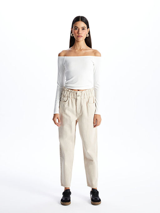 Beli Lastikli Slouchy Fit Kad?n Jean Pantolon
