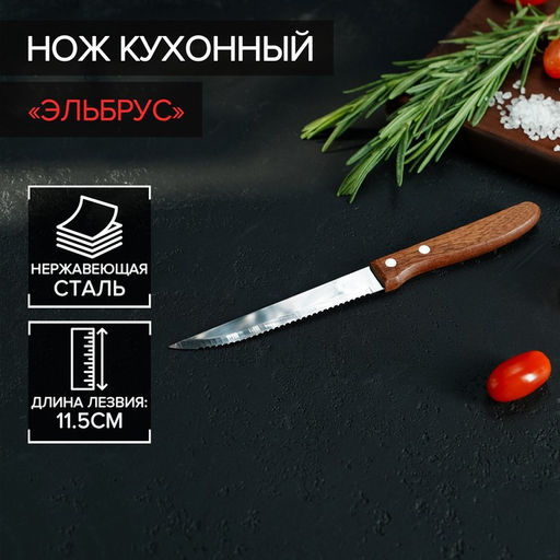 Цена за 2 шт. Нож кухонный Доляна «Эльбрус», зубчатое лезвие 11,5 см