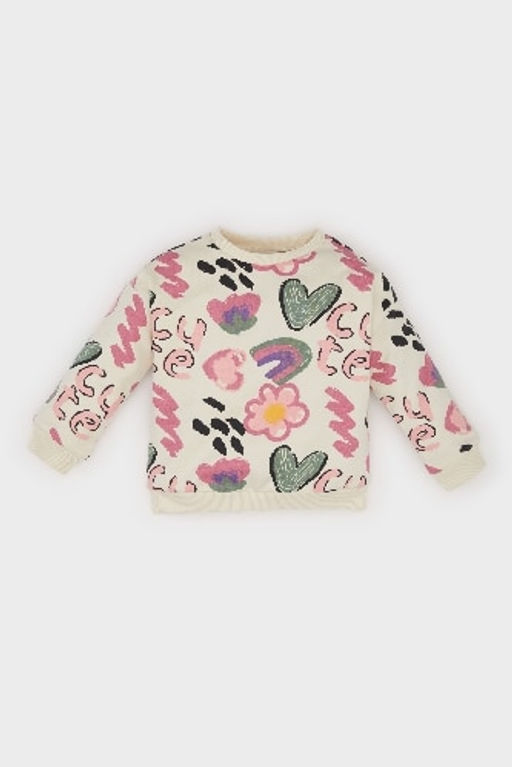 K?z Bebek Desenli Bisiklet Yaka Sweatshirt