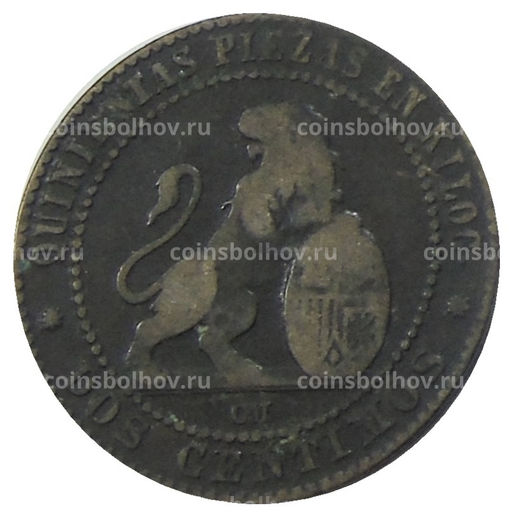 Монета 2 сентимо 1870 года Испания