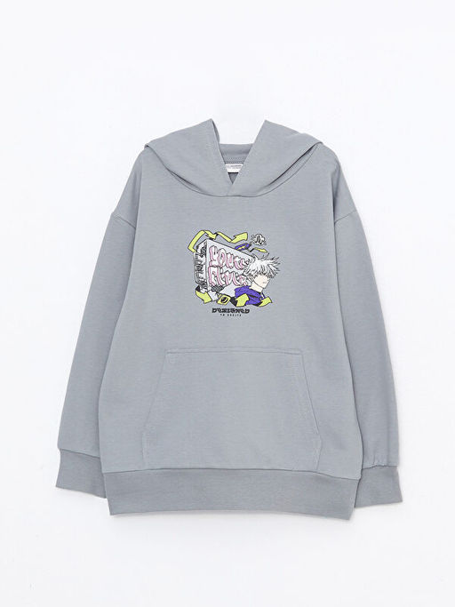 Kap??onlu Bask?l? Uzun Kollu Erkek ?ocuk Sweatshirt ve E?ofman Alt? - Waikiki фото 2