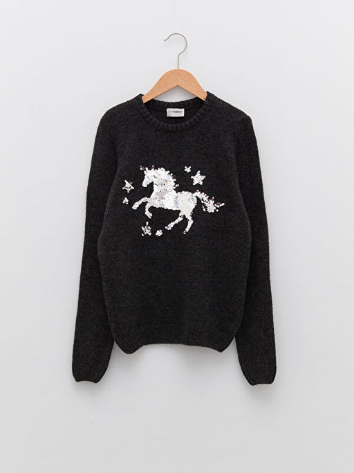 Bisiklet Yaka ?ift Y?nl? Payetli Uzun Kollu K?z ?ocuk Triko Kazak - Waikiki фото 3