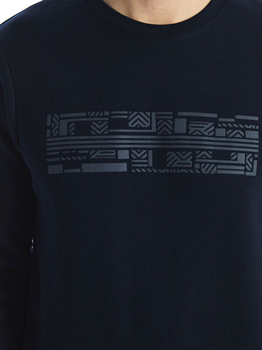 Bisiklet Yaka Uzun Kollu Bask?l? Erkek Sweatshirt