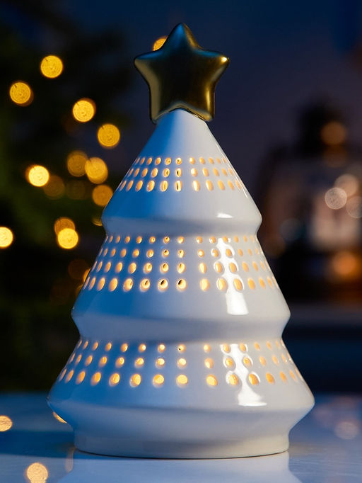 Светодиодная фигура «Ёлка с золотой звездой», 17.5×11×11 см, 1 LED, керамика, от батареек LR44×3, тёплый белый свет