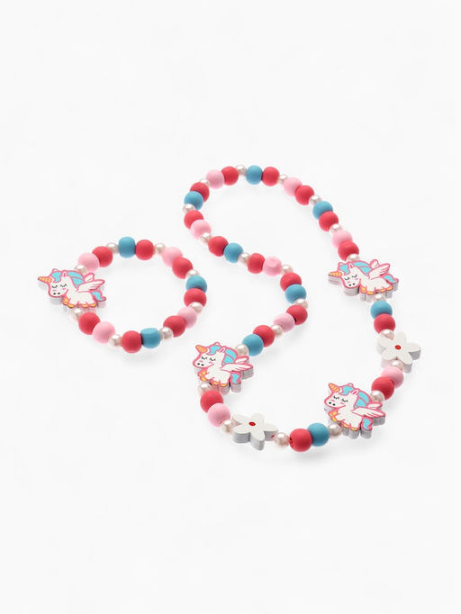 Цена за 2 шт. Набор детских украшений Выбражулька «Единорожки милые», 2 предмета: бусы, браслет, розовый