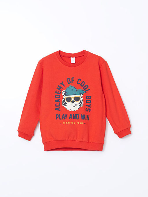 Bisiklet Yaka Uzun Kollu Bask?l? Erkek Bebek Sweatshirt 2li