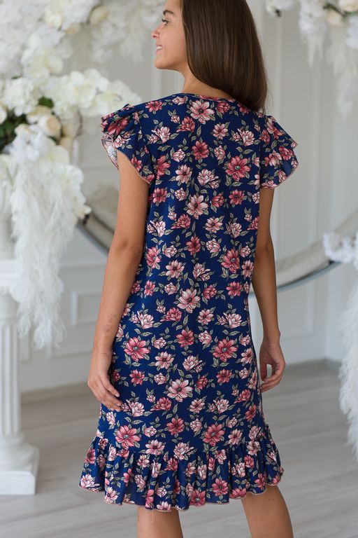 Платье женское из кулирки Элиза бежевые цветы - Амадэль фото 4