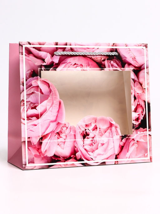 Цена за 2 шт. Пакет подарочный с окном Цветы, 25?10?22 см