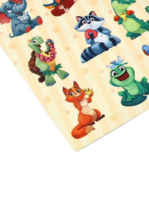 Цена за 10 шт. Наклейки детские «Джунгли», раскраска на обороте, 11×15.5 см