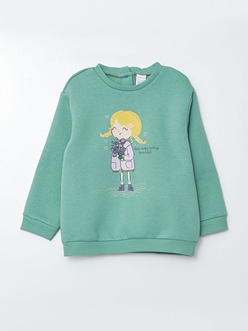 Bisiklet Yaka Uzun Kollu Bask?l? K?z Bebek Sweatshirt 2li - Waikiki фото 2