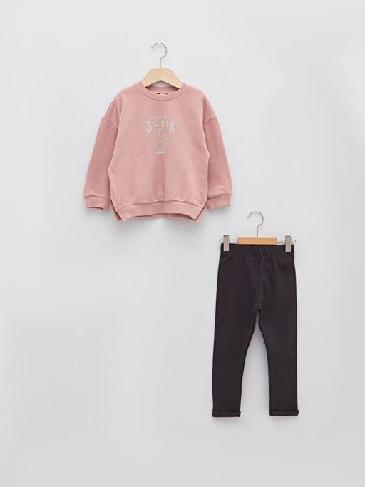 Bisiklet Yaka Uzun Kollu Bask?l? Pamuklu Erkek Bebek Sweatshirt ve Pantolon 2li Tak?m