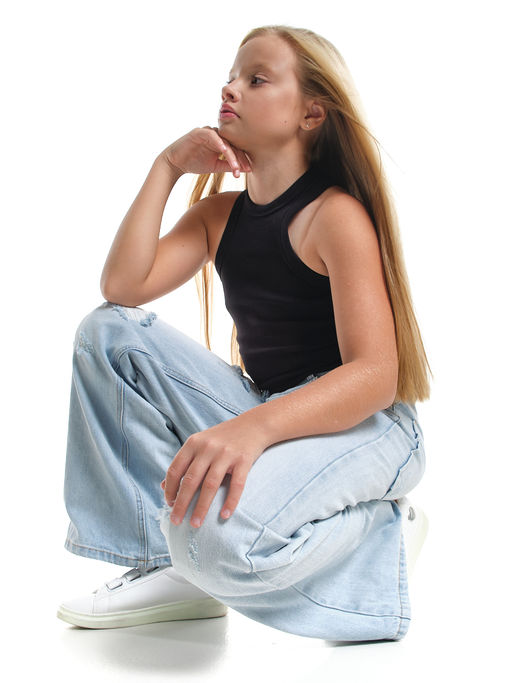 Джинсы клеш рваные для весны и лета 33-1053 св.голубой - Mini maxi фото 25