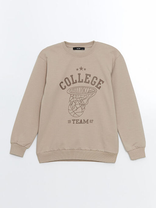 Bisiklet Yaka Uzun Kollu Bask?l? Erkek ?ocuk Sweatshirt