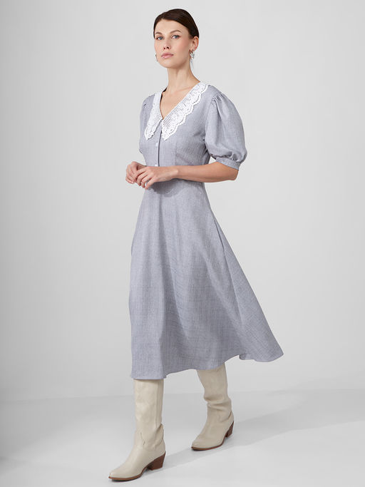 Платье с кружевным воротником OD-888-2 св.серый