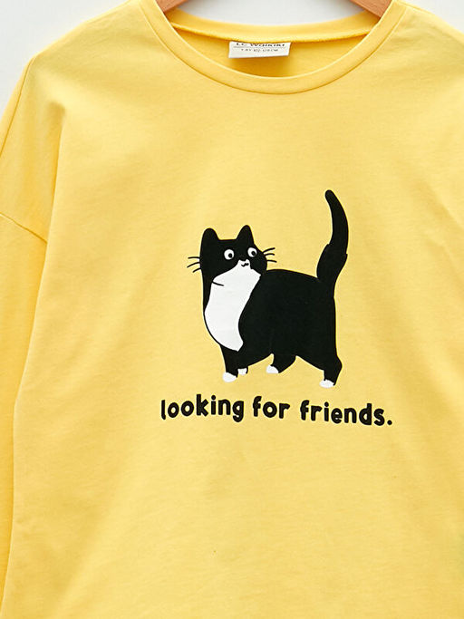 Bisiklet Yaka Bask?l? Uzun Kollu K?z ?ocuk Ti??rt - Waikiki фото 3