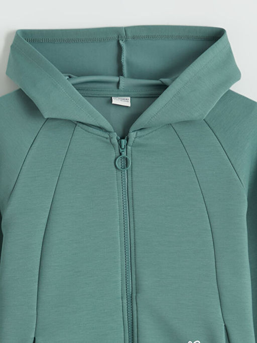 Kap??onlu Bask?l? K?z ?ocuk Fermuarl? Sweatshirt