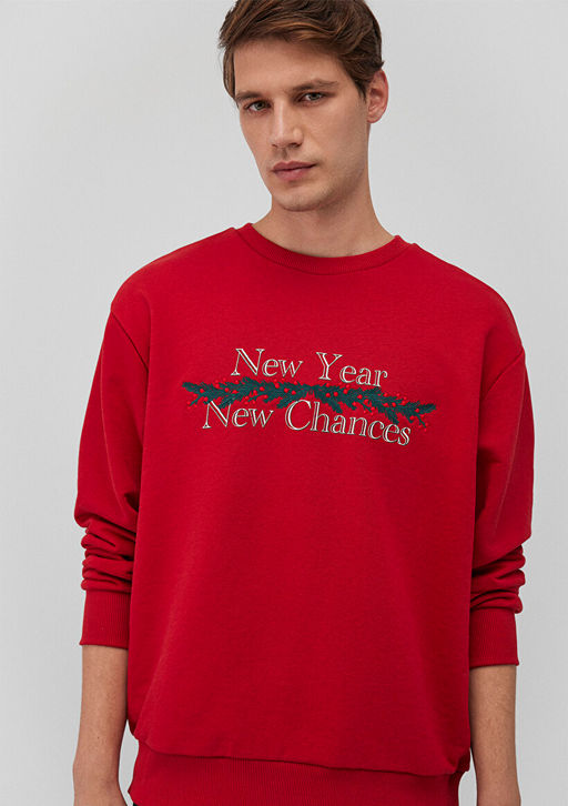 Y?lbas? Temal? K?rm?z? Sweatshirt - Mavi фото 2